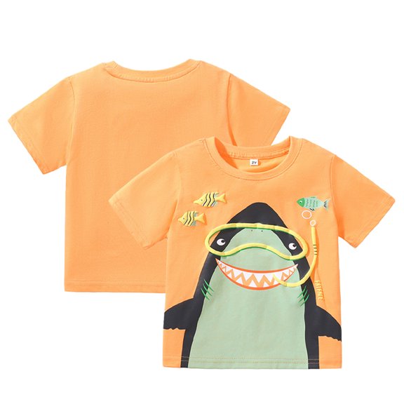 WOLLED Toddler Kids Boys Cartoon Tee Shirt 2-8T Baby Short Sleeve Casual Tees Shirt Tops Crew Neck Pure Cotton T-Shirt