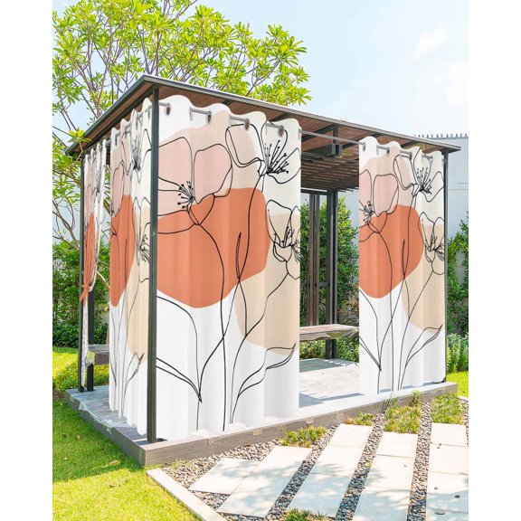 Boho Floral Outdoor Curtains for Patio, Abstract Art Modern Minimalist Clean-lined Privacy Drapes Grommet Waterproof Outside Curtains for Porch/Cabana/Balcony 54"x 95", 2 Panel