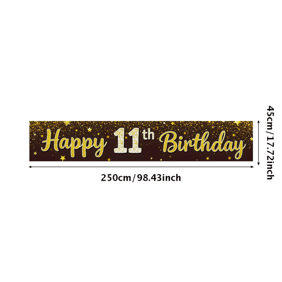 Golden Glittery 11th Birthday Banner, Happy Birthday Decoration with Star Elements, Party Backdrop for 11th Birthday Party Photography Props Party Supplies Decorations