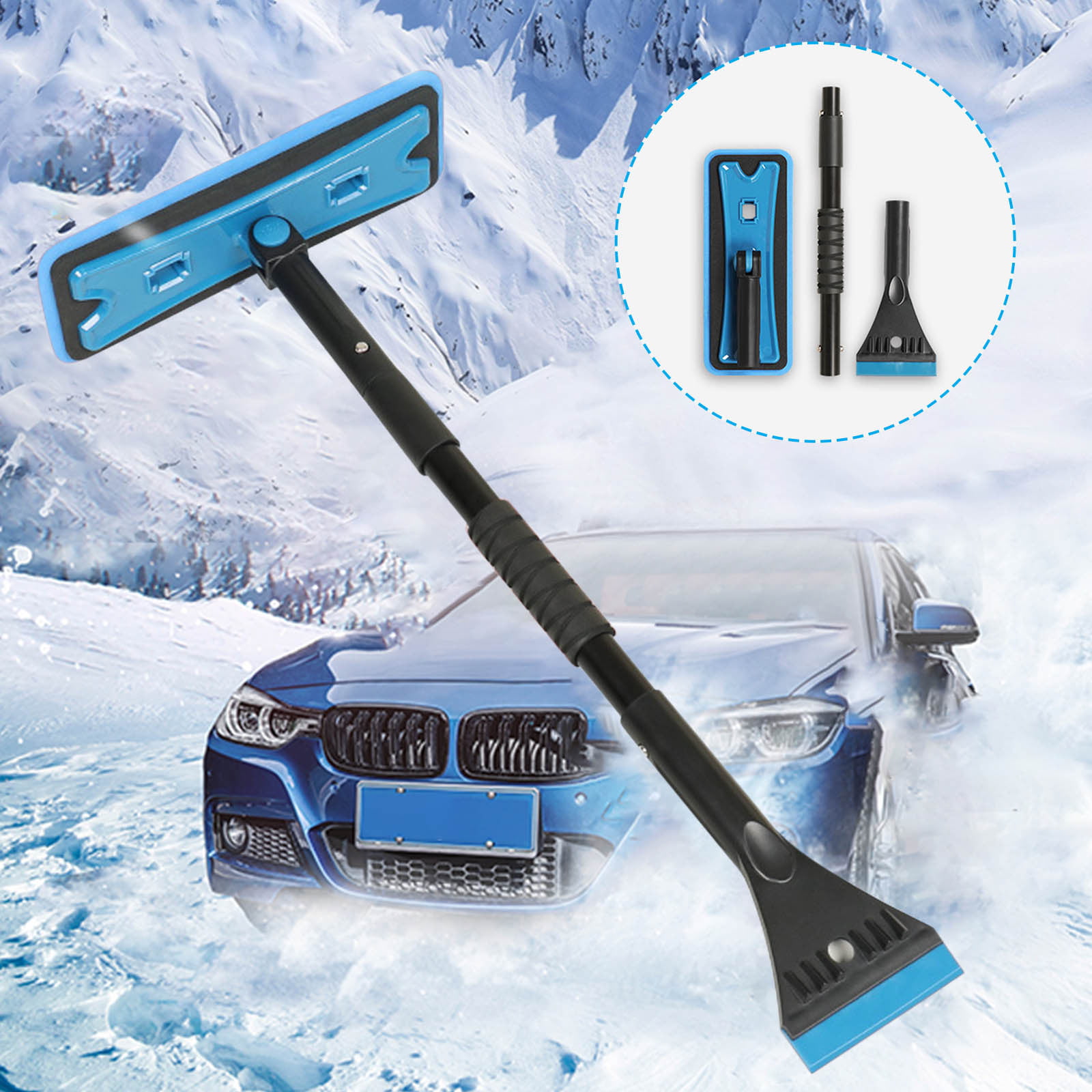  SEG Direct 50 Extendable Snow Brush Ice Scraper Combination  with Foam Grip Handle Auto Window Windshield Snow Removal Tool for Car SUV  RV Truck, Black and Blue : Automotive