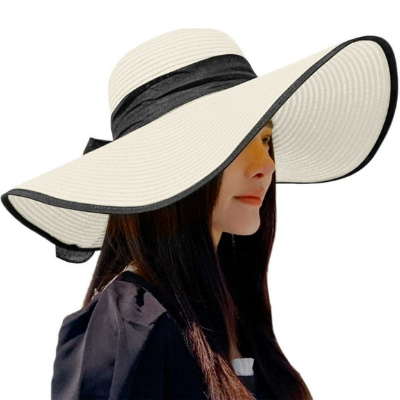 Women's Big Straw Wide Brim Beach Sun Hat - Floppy, Foldable, Roll-Up, Adjustable, Breathable, for Outdoor Activities