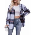 thumbnail image 2 of Women'S Hooded Long Sleeve Classic Plaid Shirt Button Casual Jacket Cardigan Woolen Coat with Side Pockets Black XL, 2 of 9