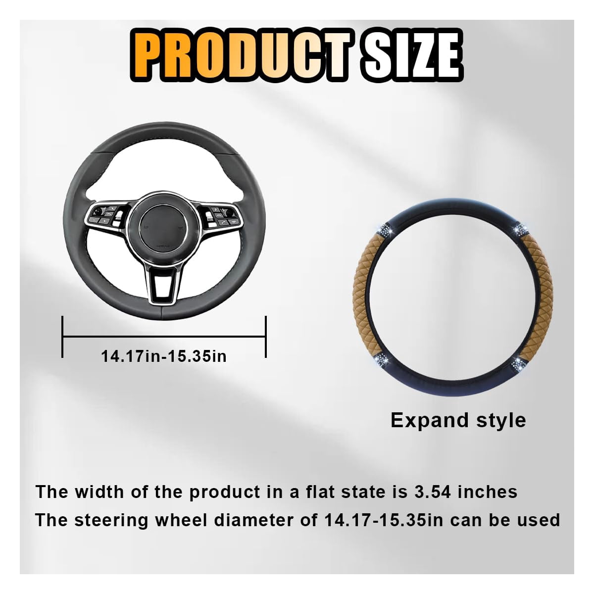 Bling Soft Leather Steering Wheel Cover, 15 Inch Colorful Rhinestones Auto Elastic Protector with Crystal Diamond for Women Girls, Car Accessories for Most Cars, SUVs (Pink)