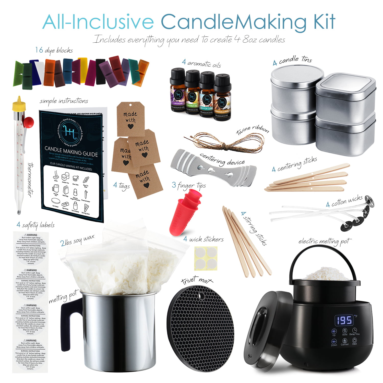Hearth & Harbor Soy Candle Making Kit for Adults & Kids, DIY Candle Making  Supplies for Beginners, Natural Soy Wax Complete Candle Making Kits - 2 Lbs