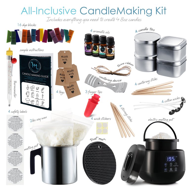 Complete DIY Candle Making Kit Supplies For Adults and Children - 16 Color  Dyes, Fragrances, 12 Lbs. Soy Wax, Melting Pot, Thermometer, Tins, Cotton  Wicks, Finger Protectors, Centering Devices & More 