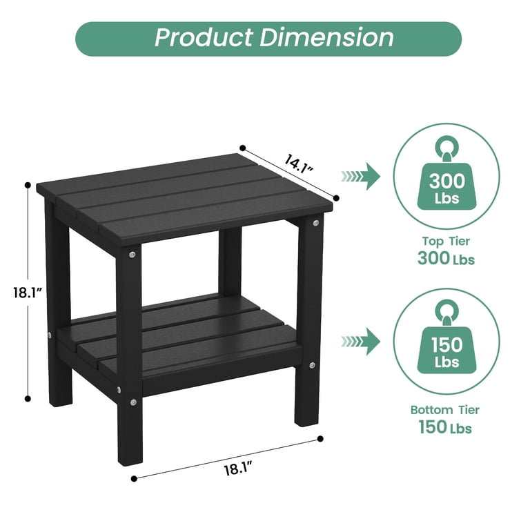 Kingyes 2-Tier Outdoor Side Table, Black HDPE photo 2