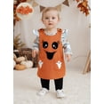 thumbnail image 3 of Loicainy Infant Baby Girl Halloween Outfit 3 6 12 18 Months Pumpkin Ruffle Long Sleeve Romper Overall Dress Headband 3 Piece Clothes Set, 3 of 8