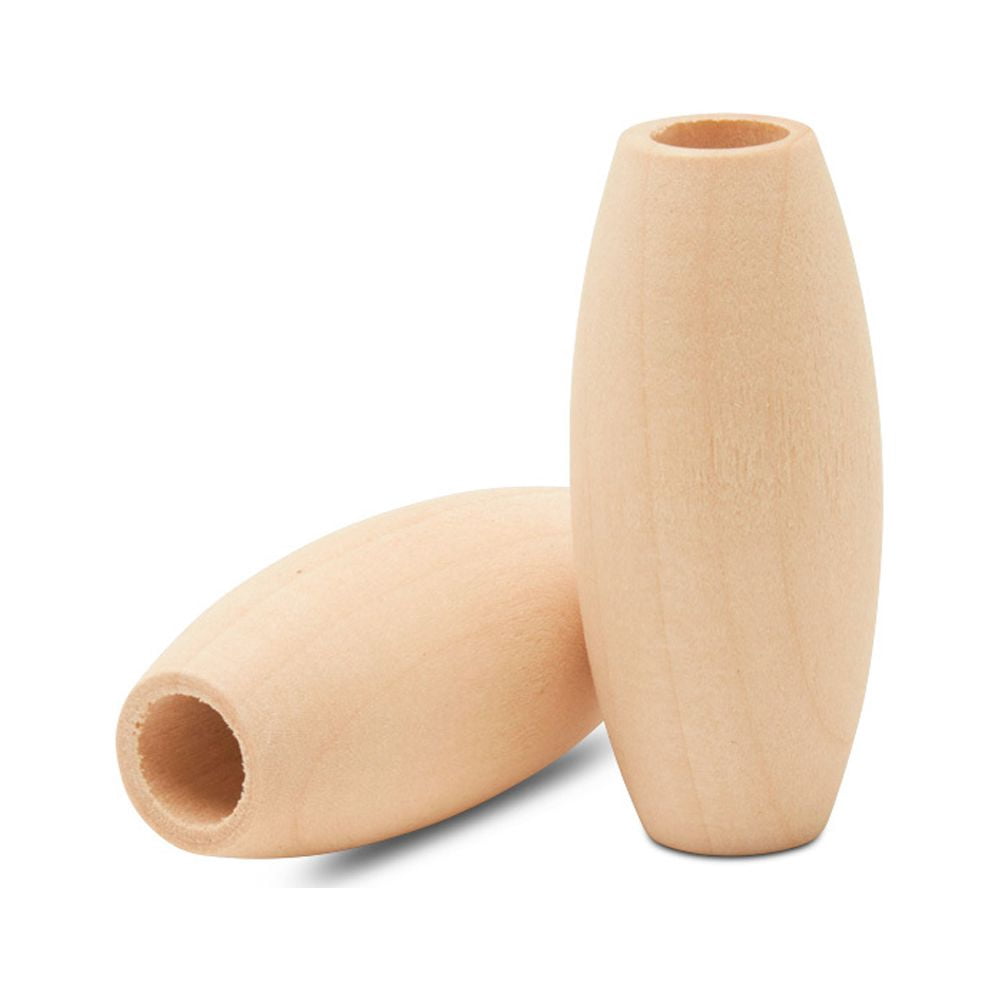 Large Wooden Macrame Beads 2" Pack of 25 Oval Wood Beads Natural Rounded Tube Beads for Jewelry, Crafting, and Macrame, by Woodpeckers