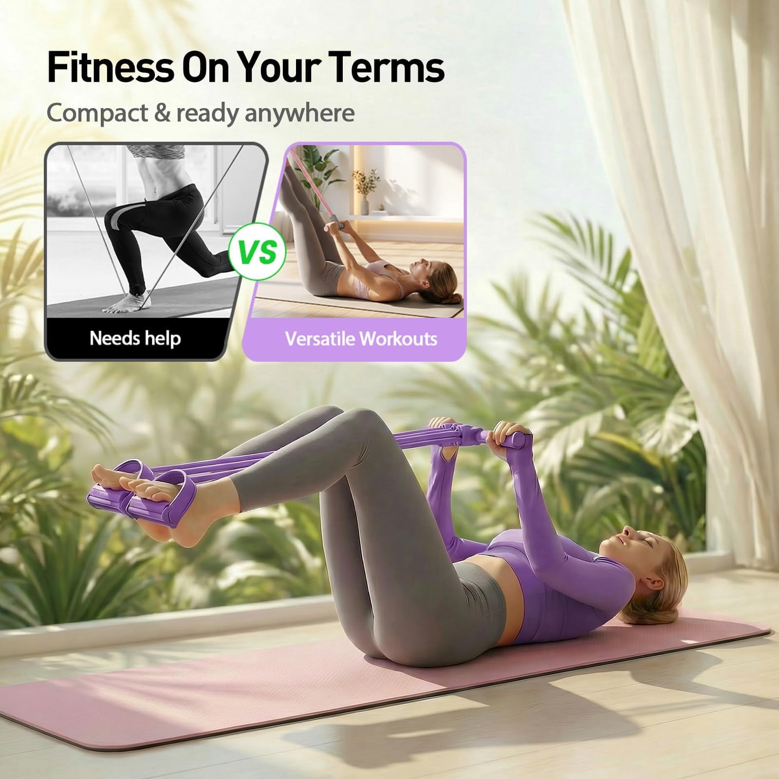 Multi-functional Pedal Resistance Band, Portable Yoga Resistance Trainer for Abs, Arms, Legs & Waist Slimming at Home or Office