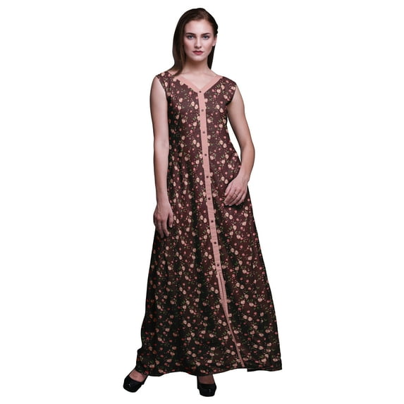 Bimba Floral Women Long Floral Party V Neck Dress Front Slit Sleeveless Maxi Gown-Medium