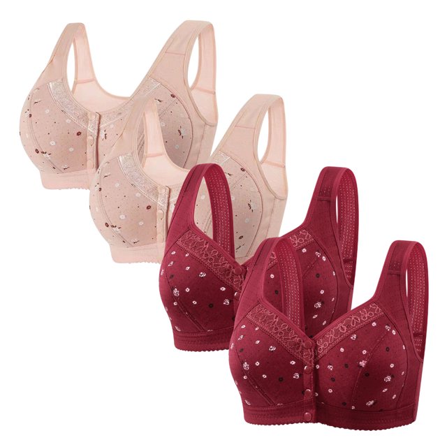 LOVZFMLL Bras for Women 4pc Woman's Comfortable Lace Breathable Bra Underwear No Rims Pink 3XL