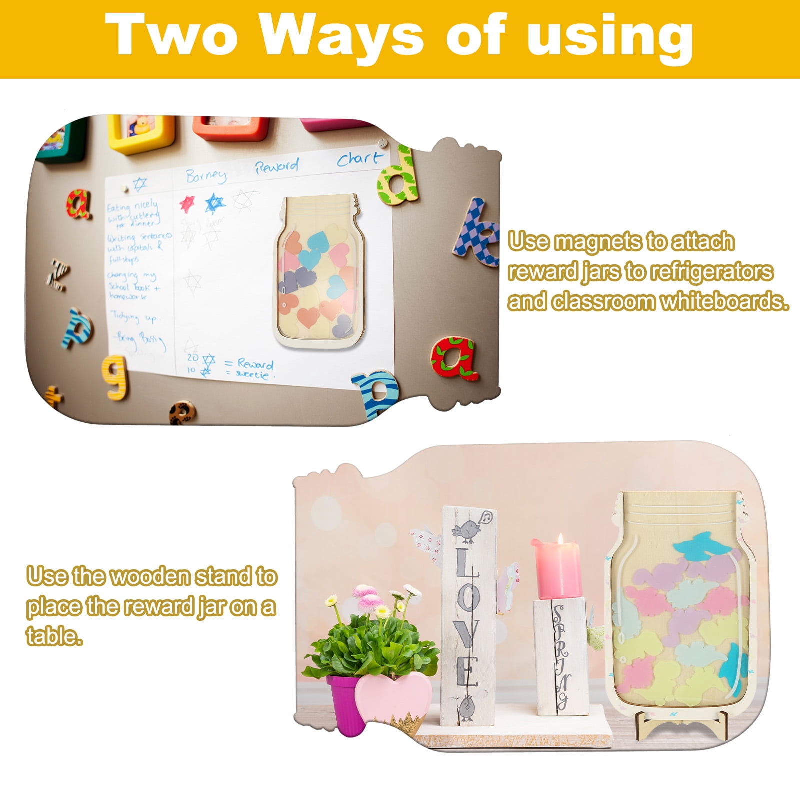Uxcell 2 Pack Magnetic Reward Jar, Star Jar Magnetic Classroom Reward Chart for Good Behavior Home Classroom Management Tools Training Prizes, Wood Color