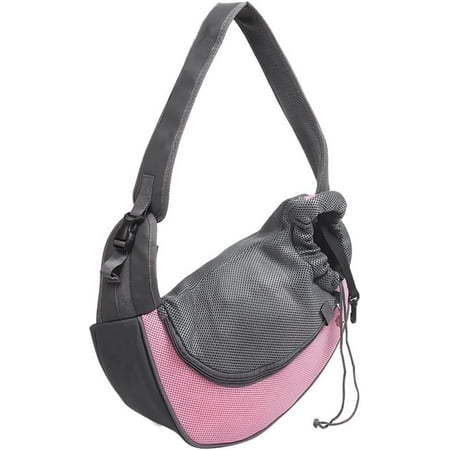 Hgudesign Pet Dog Sling Carrier Mesh Hands-Free Crossbody Bag for Small Dogs Rabbit Outdoor Travel Rosy
