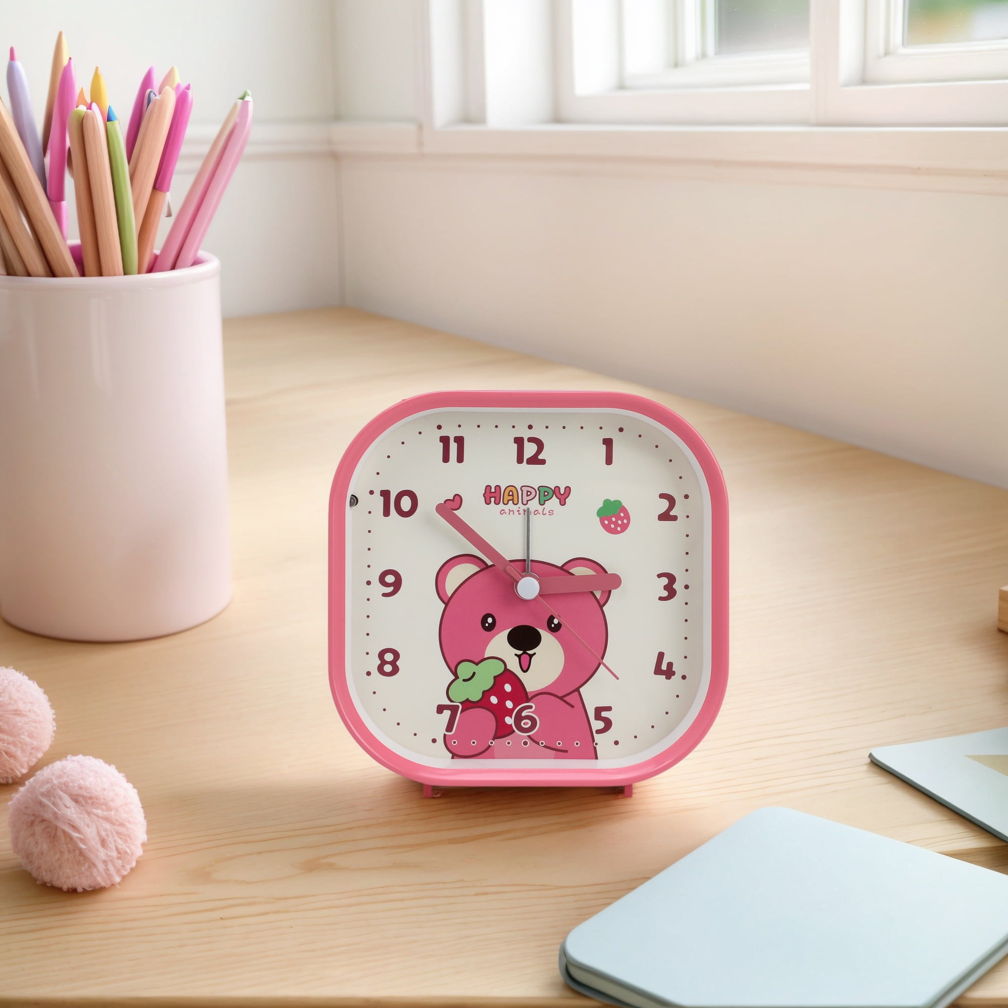 Unique Bargains Rounded Square Alarm Clock Pink 4.1"L x 1.9"W x 4.3"H