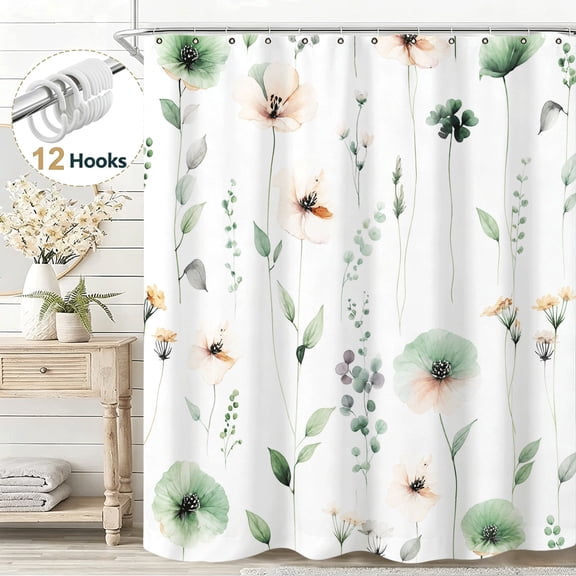 Watercolor Flower Fabric Elegant Floral Shower Curtain, Stunning Pastel Wildflower Shower Curtain Set for Bathroom, Waterproof Cloth Fabric with Hooks Bathroom Shower Curtain, 36*72in
