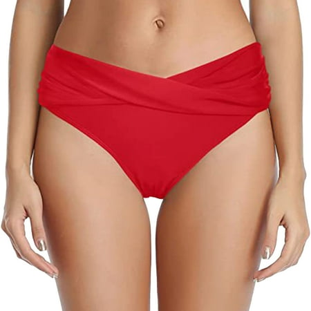 Aayomet Women s Bikini Bottom Twist Front Cheeky Swimsuit Ruched Bathing Suit Bottoms (Red  XL)