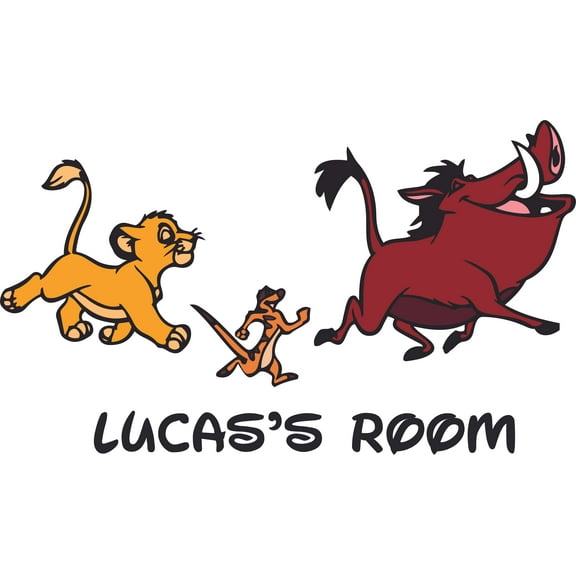 Pumbaa Simba Timon Lion King Character Customized Wall Decal - Custom Vinyl Wall Art - Personalized Name - Baby Girls Boys Kids Bedroom Wall Decal Room Decor Wall Stickers Decoration Size (12x20 inch)