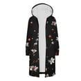 thumbnail image 4 of Women Hoodie Jacket Long Coat Floral Print Zip Up Hooded Cardigan Winter Warm Casual Outerwear with Pockets, 4 of 8
