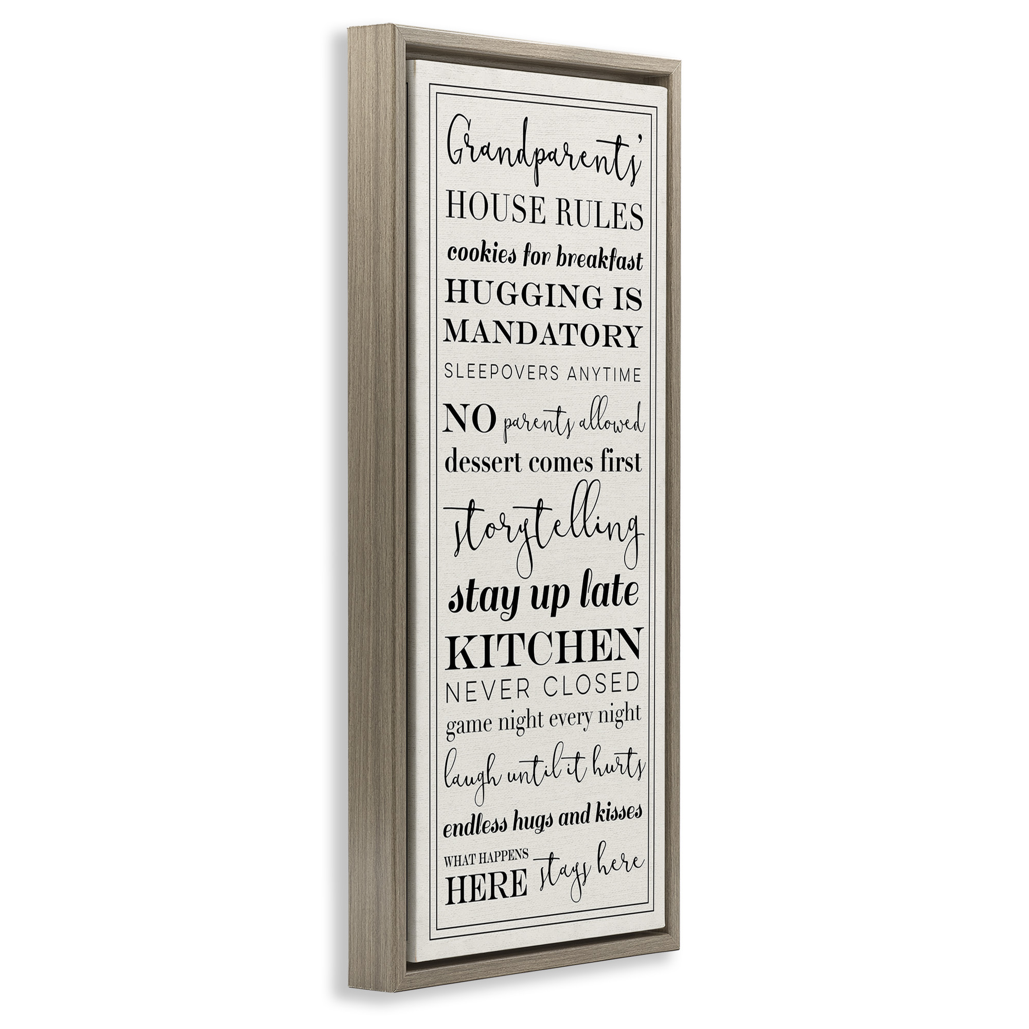 Stupell Industries Grandparents House Rules Inspirational Painting Brown Floater Framed Canvas Art Print Wall Art, 15 x 31