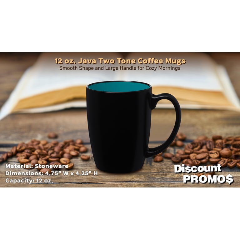 10 Java Two Tone Coffee Mugs Set, 12 oz. - Stoneware, Durable, Easy Grip -  BLACKTEAL