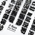 thumbnail image 2 of qiipii 3 Boxes Black Nail Rhinestones 240 Multi-Shapes Jet Black Rhinestones for Nails Big Gems Nail Charms Black Flatback Round Beads Glass Stones Diamonds jewels Nail Art for Face Eyes Makeup Crafts, 2 of 3