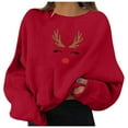 thumbnail image 1 of HNMKIU Hauts pour Femmes Chandails en Molleton de Noël Pulls de Vacances pour Femmes Imprimé Graphique Col Rond Manches Longues, 1 of 4
