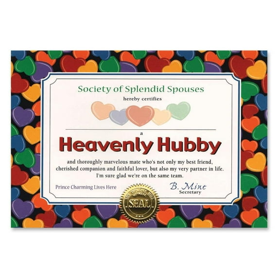 Beistle Heavenly Hubby Certificate