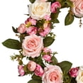 thumbnail image 5 of Coolmade 13'' Artificial Rose Flower Wreath, Floral Door Springtime Wreath with Amaranth Purple Rose Buds for Front Door Outdoor Wall Wedding Home Summer Decoration, White & Pink, 5 of 7