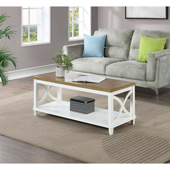 Rococo Coffee Table - Living Room Accent Table, Driftwood White Finish, Portable Design, 47" Wide