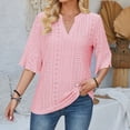 thumbnail image 4 of DHFJKG Women's Boho T Shirt Half Sleeve Summer Beach Hallow Out V Neck Solid Color Loose Fit Tunic Casual Tee Vacation Stylish Tops, 4 of 9
