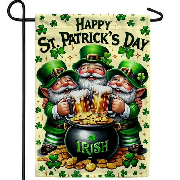 America Forever Leprechaun Trio St Patricks Day Garden Flags 12.5" x 18" Double Sided Pot of Gold Leprechaun Holiday Luck of the Irish Seasonal Outdoor Yard St Patricks Day Decorations