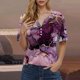 thumbnail image 2 of Blusas de Manga Corta para las Mujeres Impresas Cuello Redondo Casual Top, Blusa de Algodón de Imitación para el Hogar Y Diario, 2 of 4