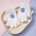 thumbnail image 1 of Guantes de otoño e invierno para niños, resistentes al frío y abrigados, con hebilla de cara sonriente para niños, guantes de punto de lana de cinco dedos para bebés, 1 of 6