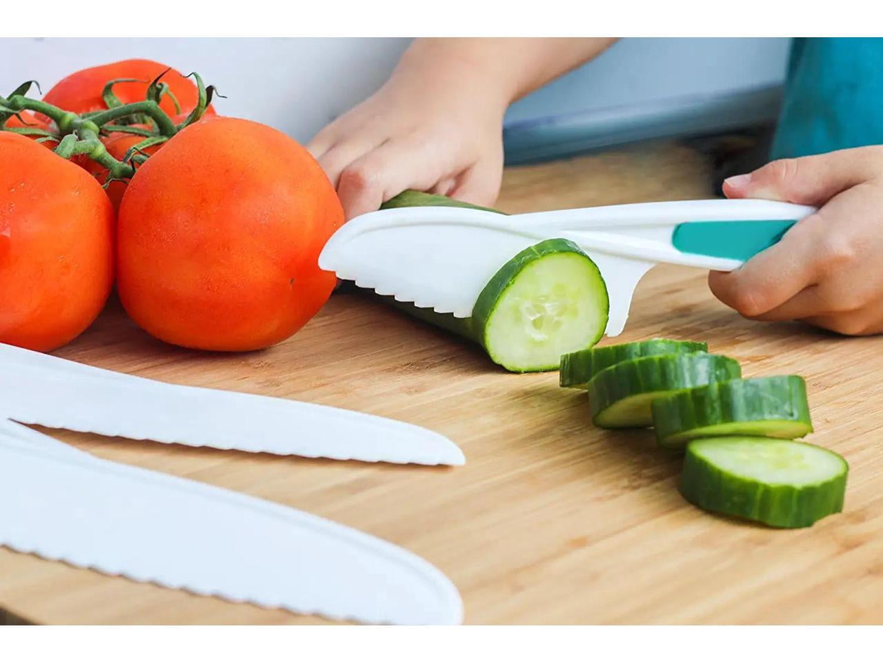 Tovla Jr. Knives for Kids 3-Piece Nylon Kitchen Baking Knife Set: Children's Cooking Knives in 3 Sizes & Colors - Firm Grip, Serrated Edges, BPA-Free Kids' Knives - Multi Green Multi-Pink