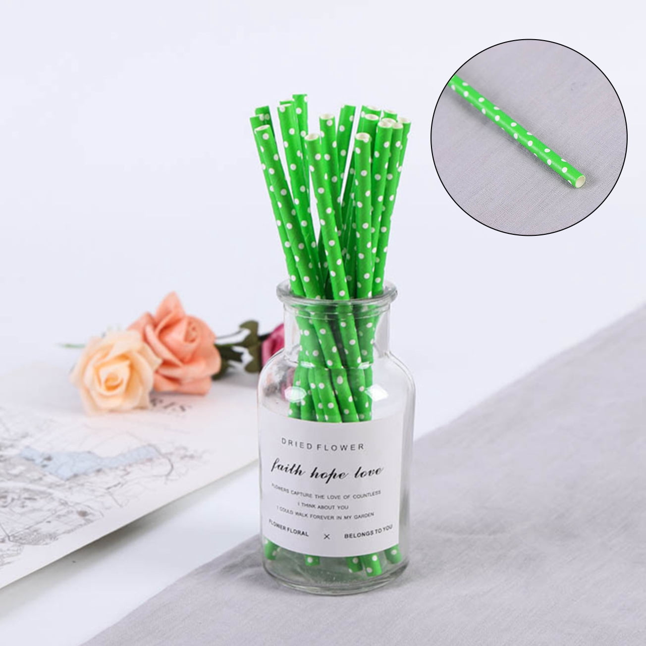 Biodegradable Paper Straws, 100 Straws for Party Supplies, Birthday