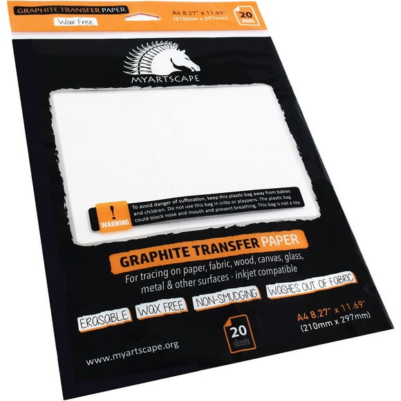 Graphite Paper: 20 White Sheets - Wax Free, Erasable, Smudge-Free - Ideal for Drawing and Tracing - Premium Arts and Crafts Supplies