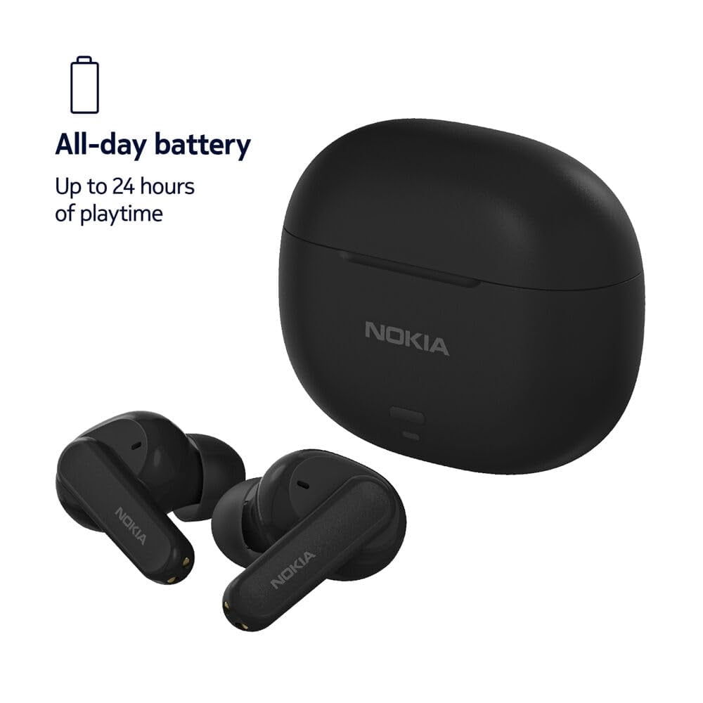 Nokia Go Earbuds2 Pro in Ear Wireless Bluetooth Earbuds with Charging Base, Environmental Noise Cancellation, Google Fast Pair, Low Latency Modes, and IPX4 Water Resistance - Black