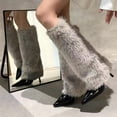 thumbnail image 5 of YOUYEDIAN Womens Furry Boots Knee High Fold Over Tall Boot Wide Calf Pointed Toe Stiletto High Heel Fall Winter Boots for Women Gray, 5 of 5