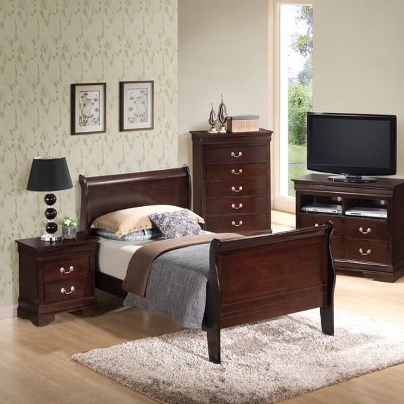 Noble House Traditional Wood Sleigh Twin Bed with Classic Curved Design, Cappuccino