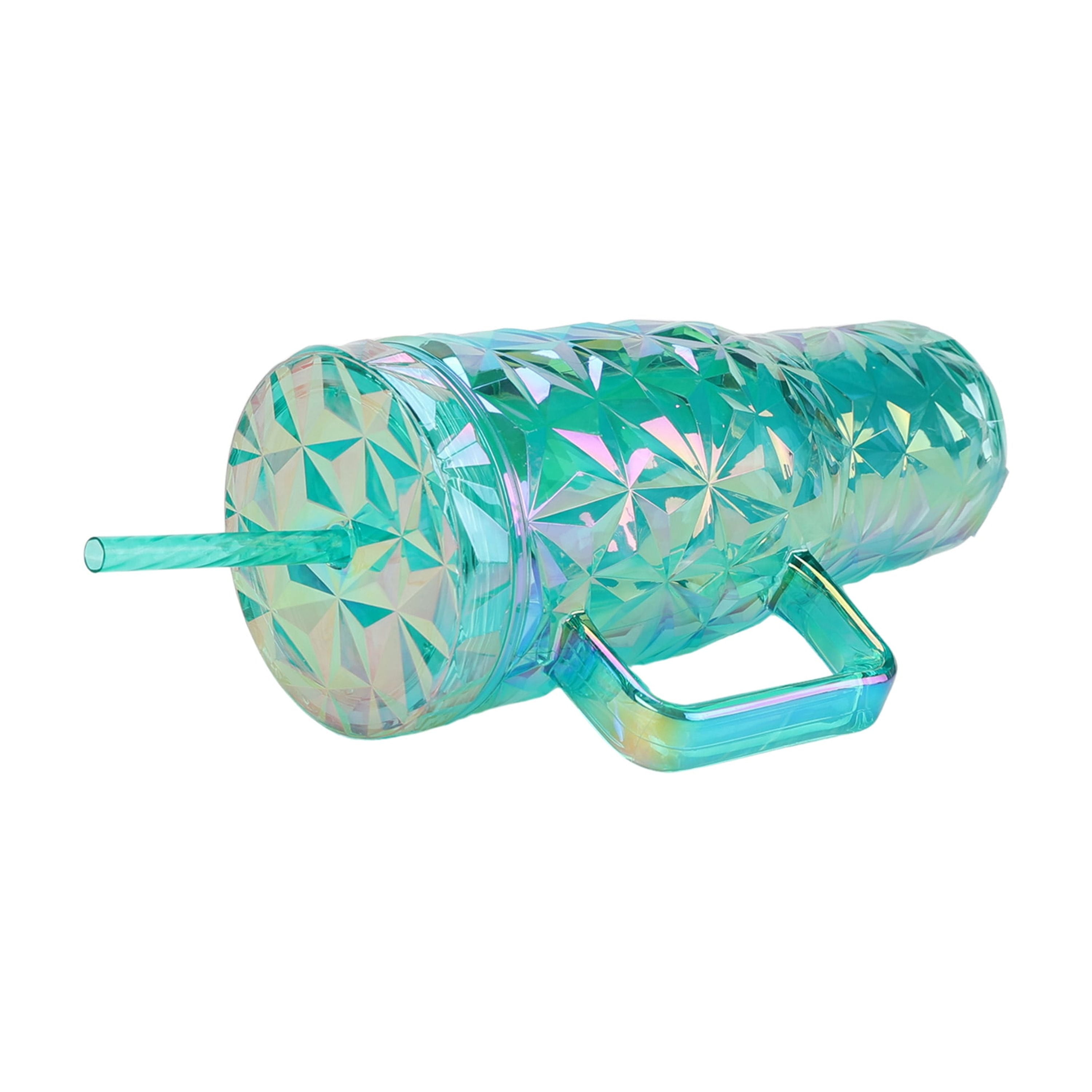 Mainstays 30-Ounce Plastic Prism Textured Tumbler with Handle, Green