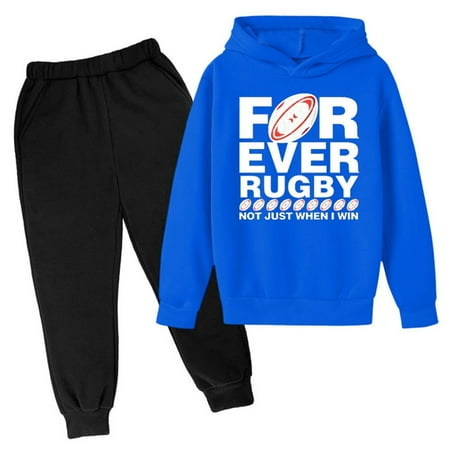 

New Hooded Football Personality Letter Printed Hoodie Pants Children s Casual Fashion Trend Football Fans Sports Rugby Activity Boys Tuxedo Pants Boy 6 Month Clothes Dress with Suspenders Boy Outfits