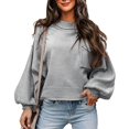 thumbnail image 5 of Baqcunre Sweaters For Women Women's 2023 Long Sleeve Crewneck Sweater Casual Solid Color Ribbed Hem Knitwear Pullover Cropped Crewneck Sweatshirts Womens Fall Tops Grey S, 5 of 5