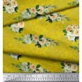 thumbnail image 3 of Soimoi Yellow Cotton Cambric Fabric Leaves & Peony Floral Print Fabric by the Yard 56 Inch Wide, 3 of 3