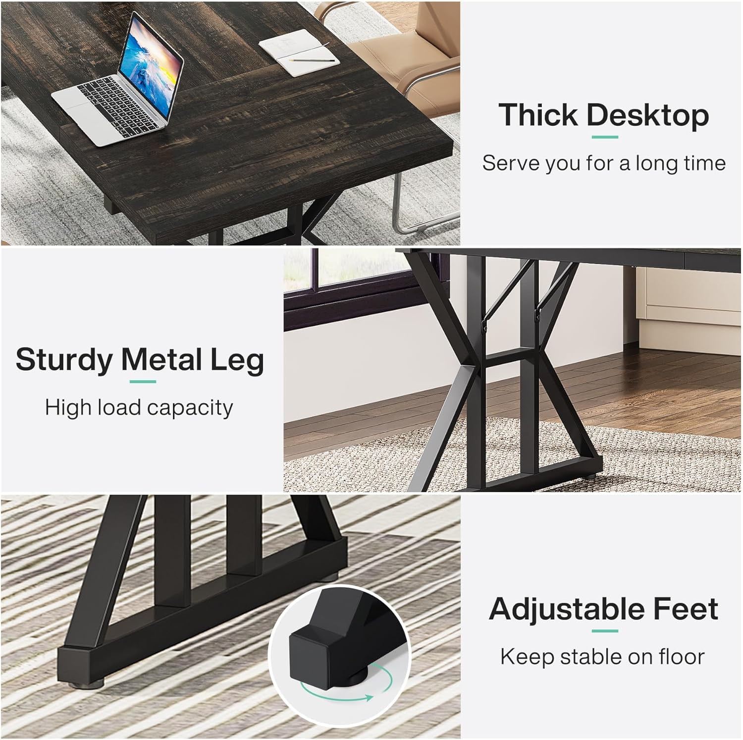 Tribesigns 70.8-Inch Executive Desk, Large Computer Office Desk Workstation, Modern Simple Style Laptop Desk Study Writing Table Business Furniture for Home Office (Black)
