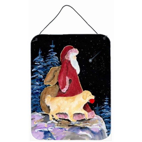 Santa Claus with Golden Retriever Aluminium Metal Wall Or Door Hanging Prints