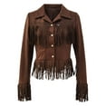 thumbnail image 4 of FYDUU Women's Fringe Leather Jackets Fall Fashion 2025 Tassel Cropped Jacket Slim Fit Lapel Collar Autumn Winter Outerwear Coats Comfy Down Jackets, 4 of 5