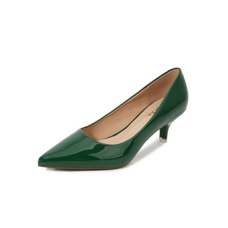 

Wazshop Women Dress Shoes Comfort Work Pump Pointed Toe Pumps Anti-Slip Slip On Mid Heels Ladies Heeled Shoe Plain Breathable Green 8.5