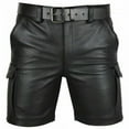thumbnail image 2 of SGFCWSX Men PU Leather 5 - Quarter Shorts,Multi - Pocket Cargo Shorts Casual Button Closure Black M, 2 of 9