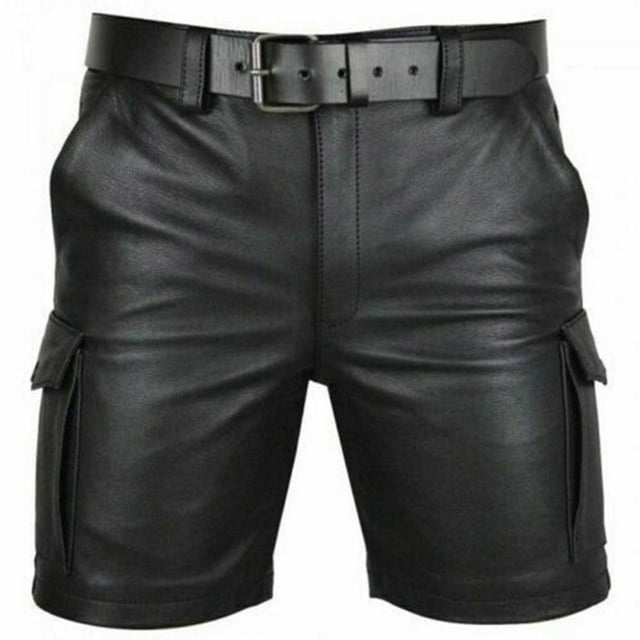 pstuiky Pantalones cortos para hombre, Pantalones cortos de cinco cuartos casuales con botones y múltiples bolsillos de cuero de color liso para hombre Pantalones cortos de golf