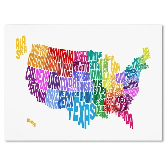 Trademark Art 'USA States Txt Map 3' Canvas Art by Michael Tompsett